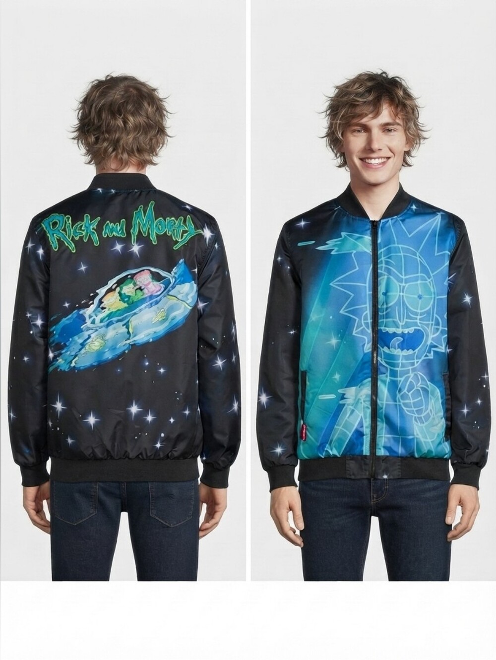 Rick And Morty X Members Only Collab Space Bomber Jacket Windbreaker Adult Sz M
